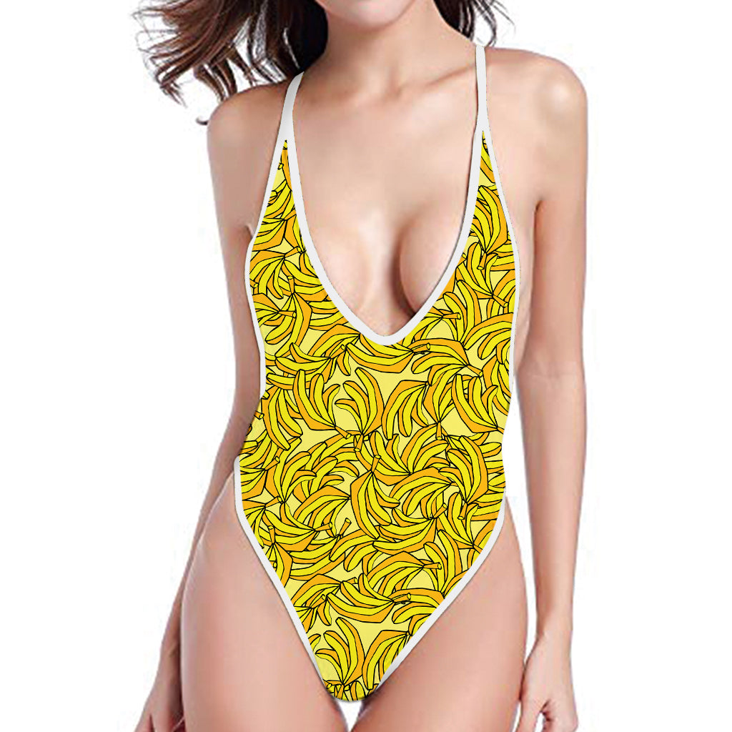 Yellow Geometric Banana Pattern Print One Piece High Cut Swimsuit