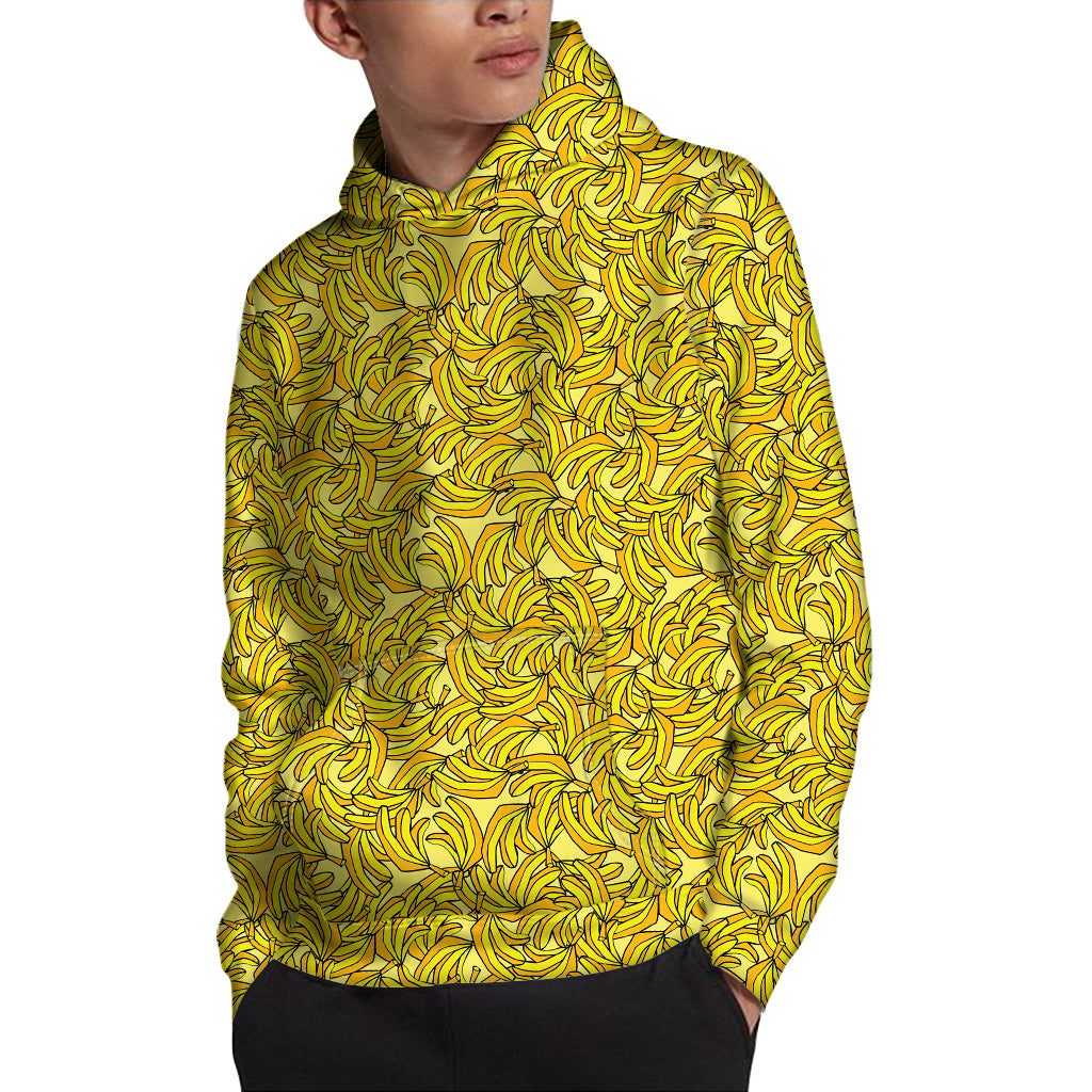 Yellow Geometric Banana Pattern Print Pullover Hoodie