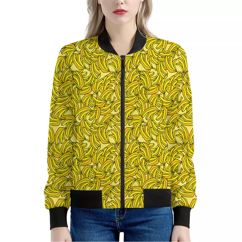 Yellow Geometric Banana Pattern Print Women's Bomber Jacket