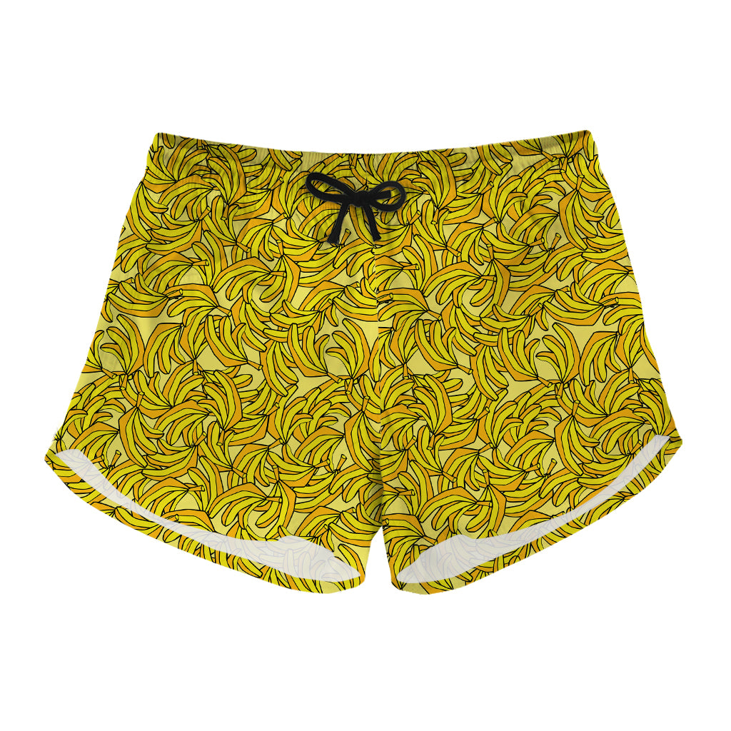 Yellow Geometric Banana Pattern Print Women's Shorts