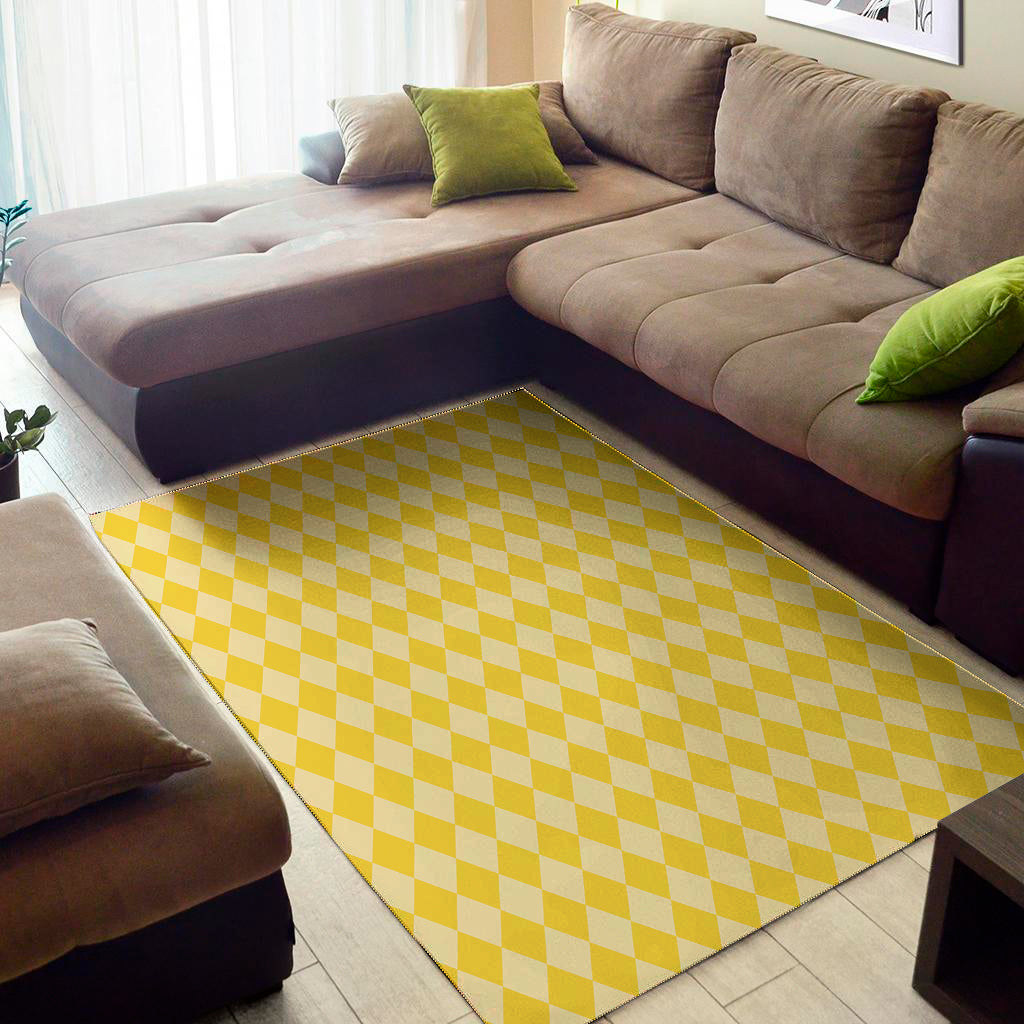 Yellow Harlequin Pattern Print Area Rug