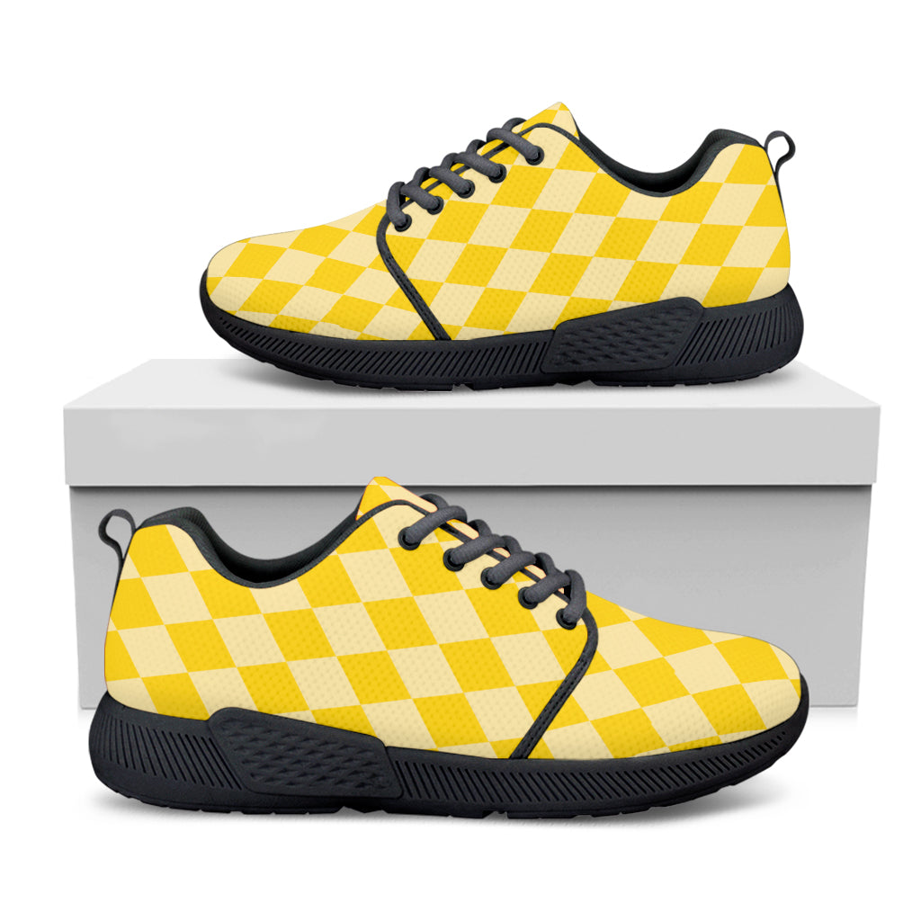 Yellow Harlequin Pattern Print Black Athletic Shoes