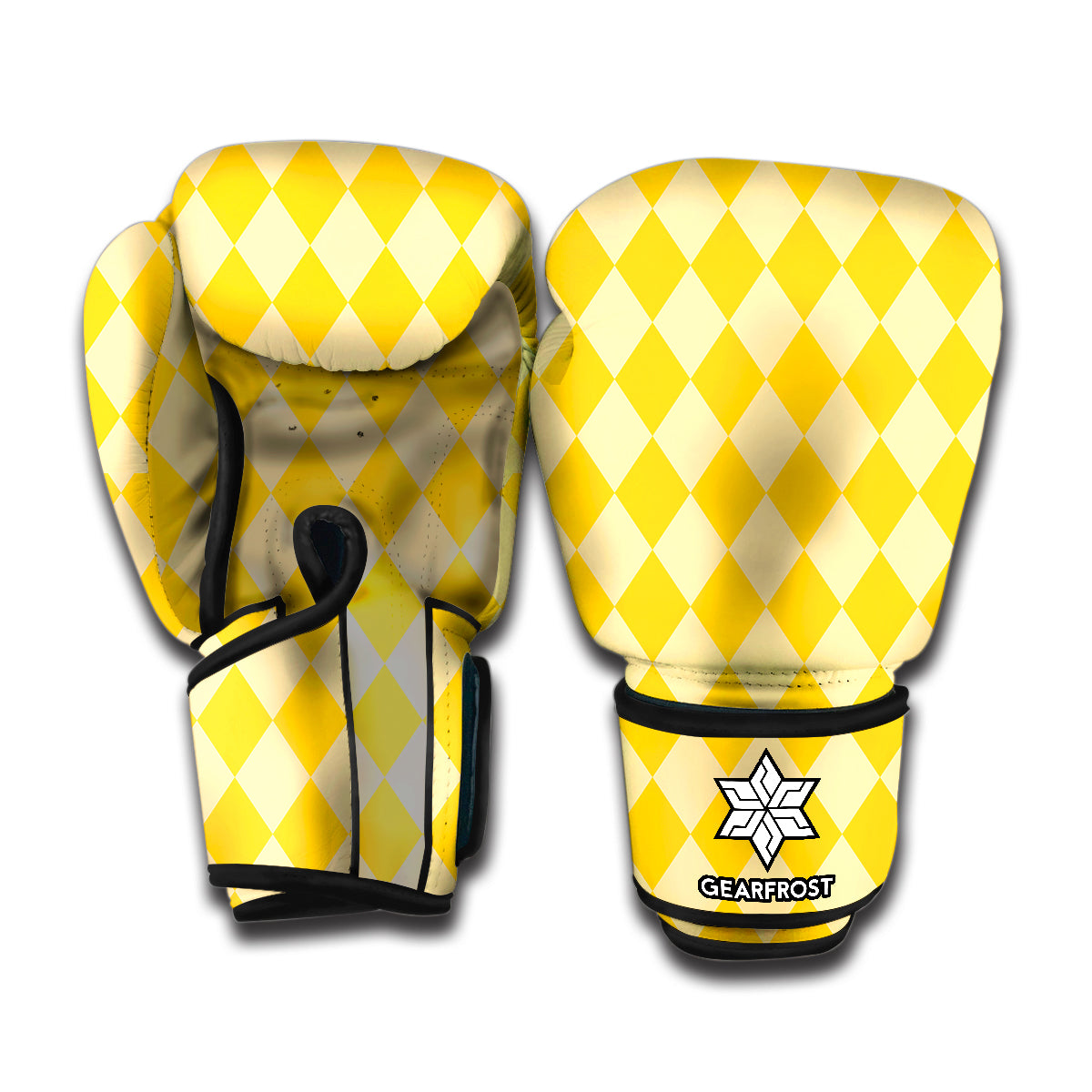 Yellow Harlequin Pattern Print Boxing Gloves