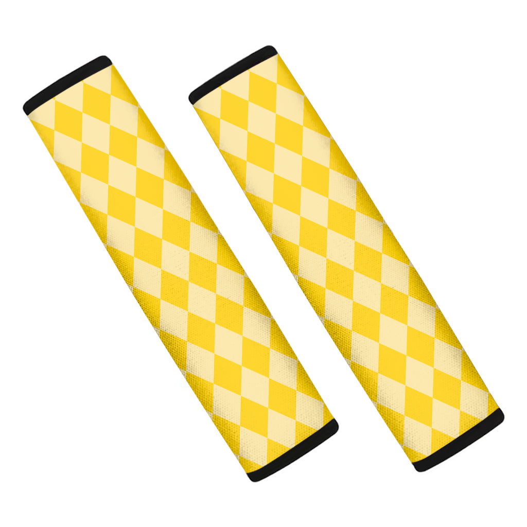 Yellow Harlequin Pattern Print Car Seat Belt Covers