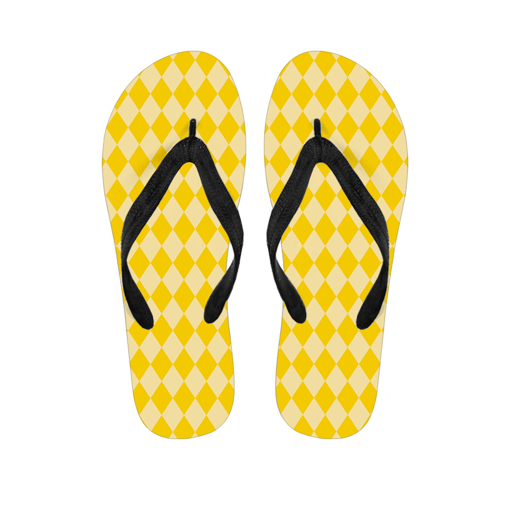 Yellow Harlequin Pattern Print Flip Flops