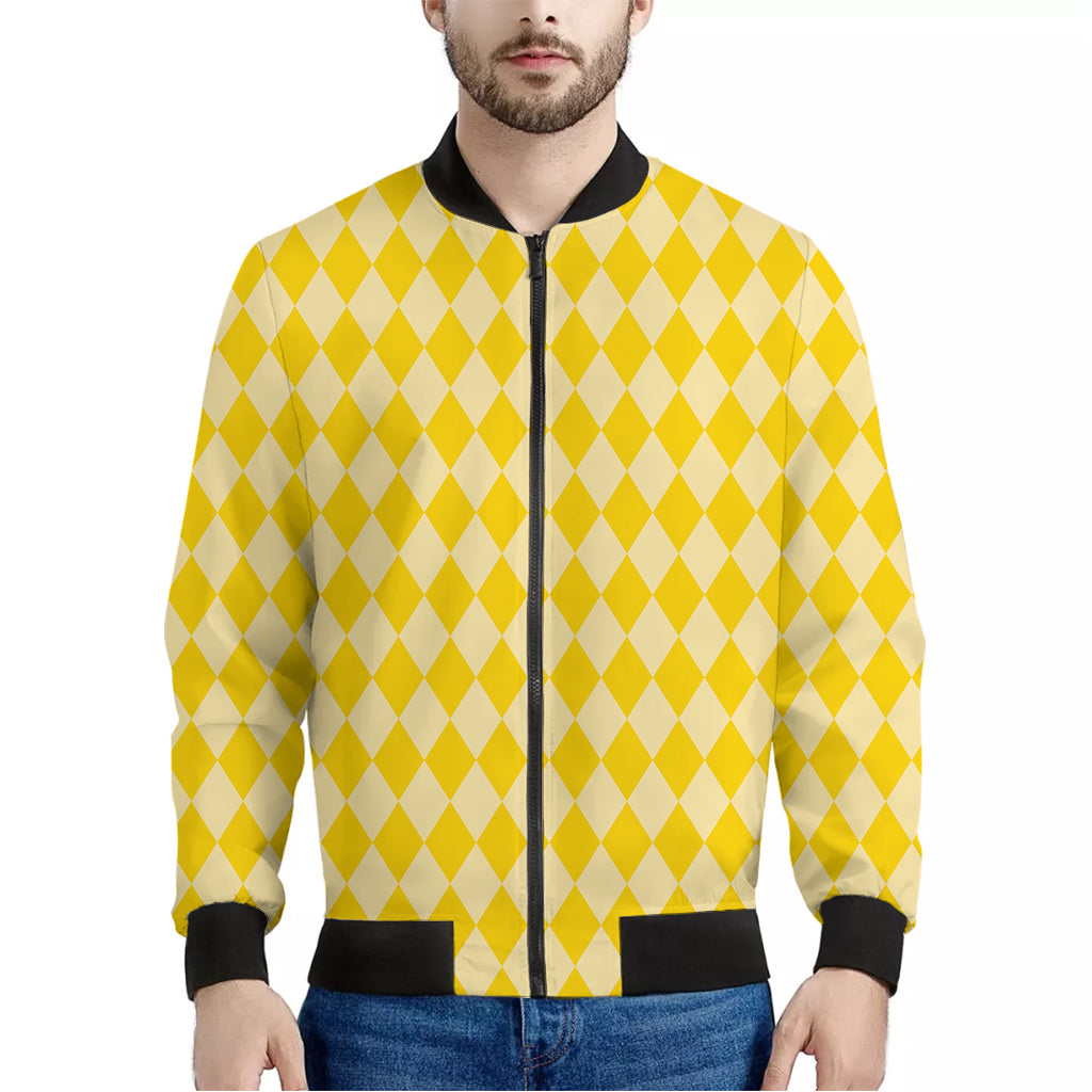 Yellow Harlequin Pattern Print Men's Bomber Jacket