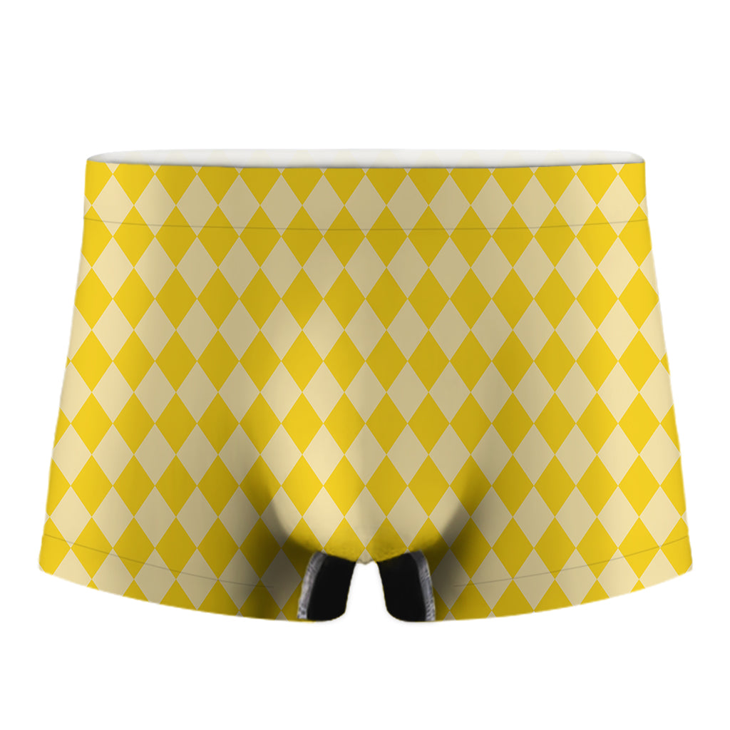 Yellow Harlequin Pattern Print Men's Boxer Briefs