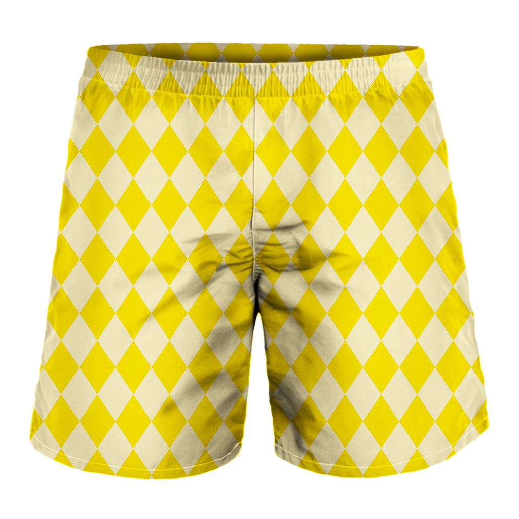 Yellow Harlequin Pattern Print Men's Shorts