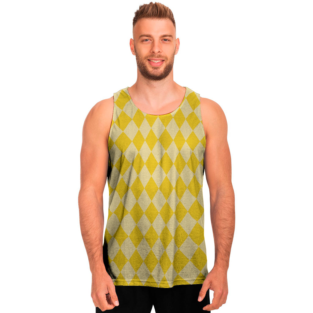 Yellow Harlequin Pattern Print Men's Tank Top