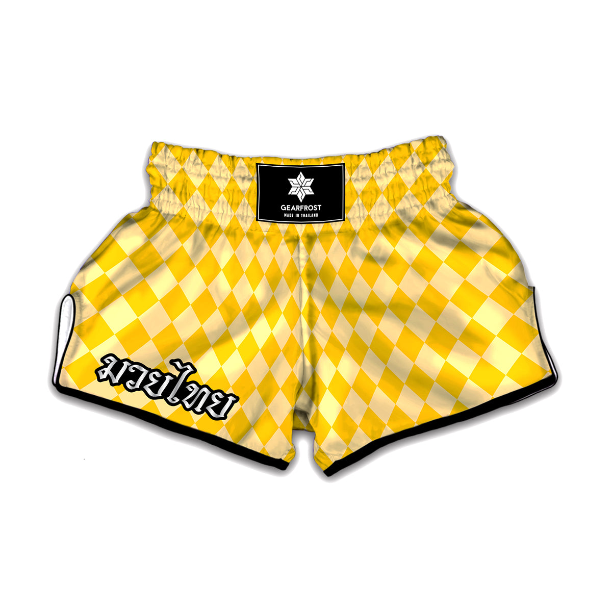 Yellow Harlequin Pattern Print Muay Thai Boxing Shorts