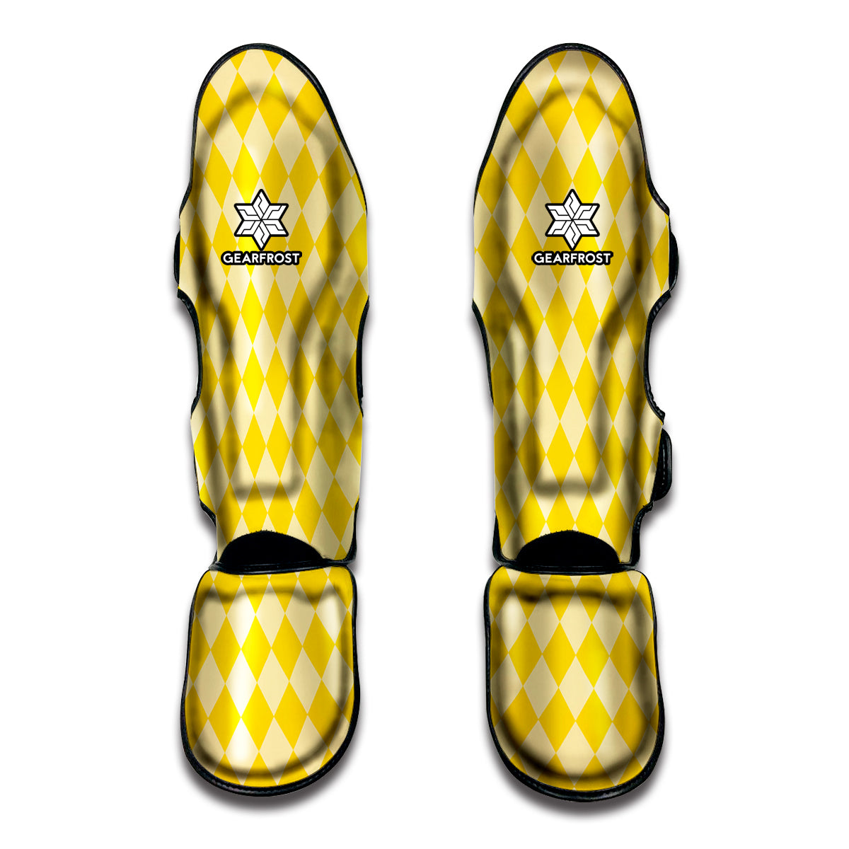 Yellow Harlequin Pattern Print Muay Thai Shin Guards