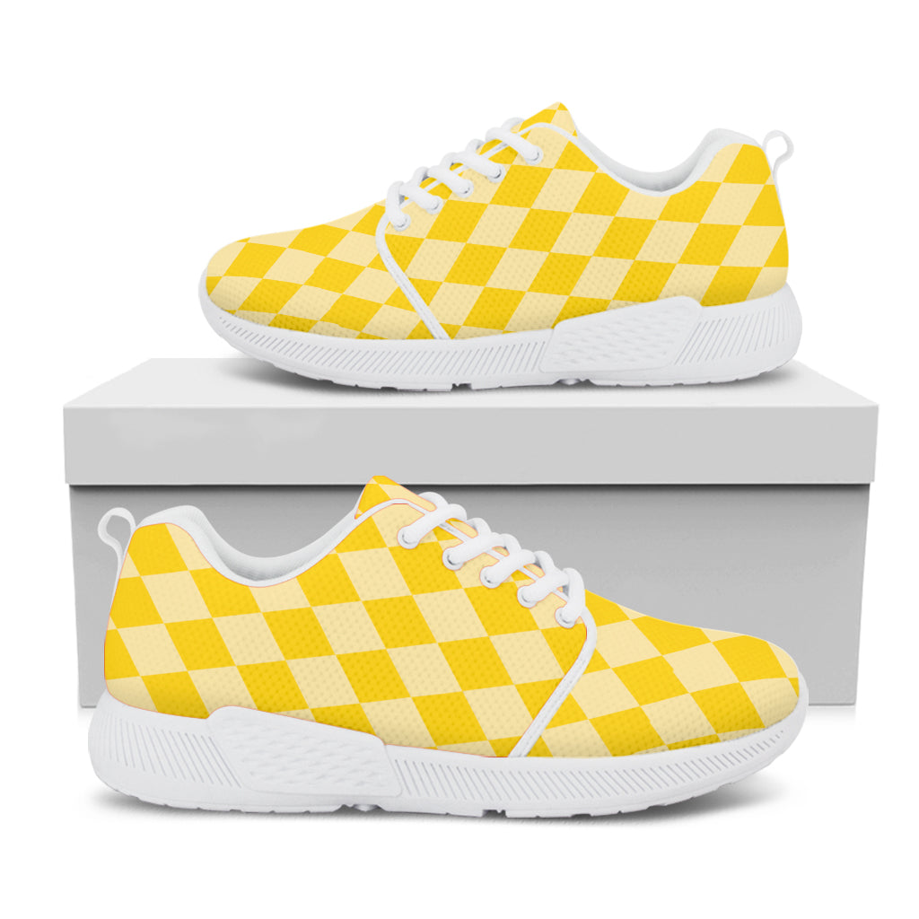 Yellow Harlequin Pattern Print White Athletic Shoes