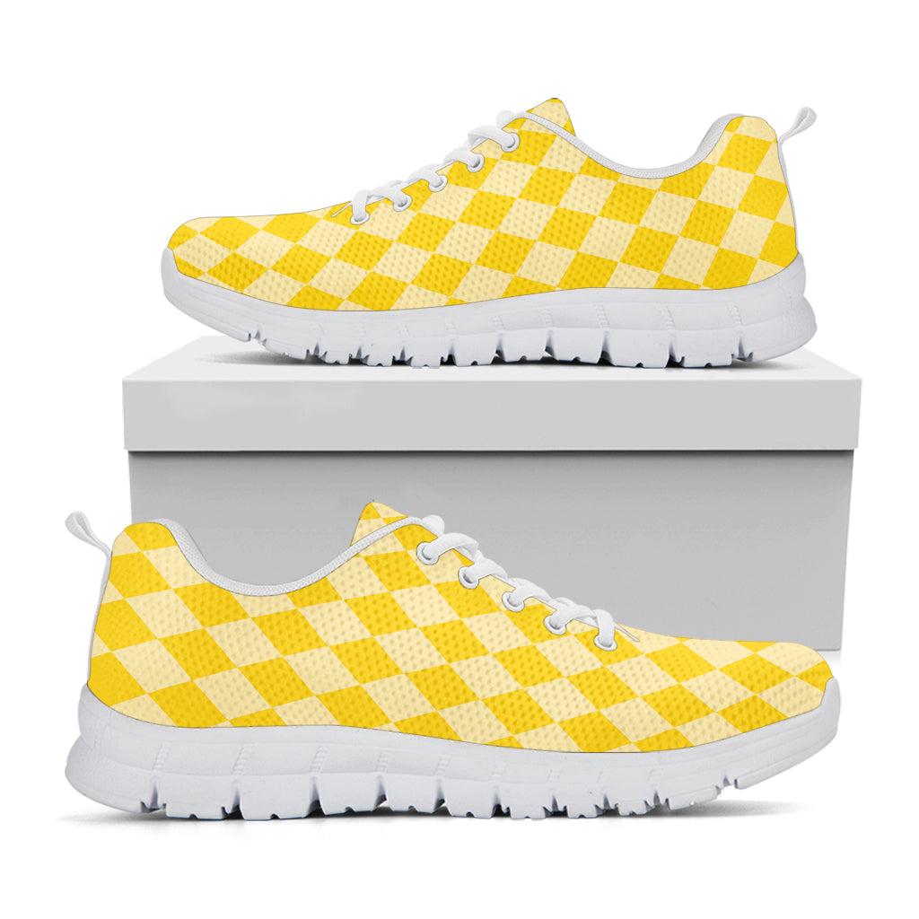 Yellow Harlequin Pattern Print White Sneakers