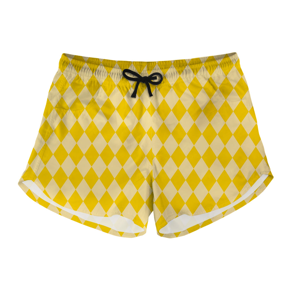 Yellow Harlequin Pattern Print Women's Shorts