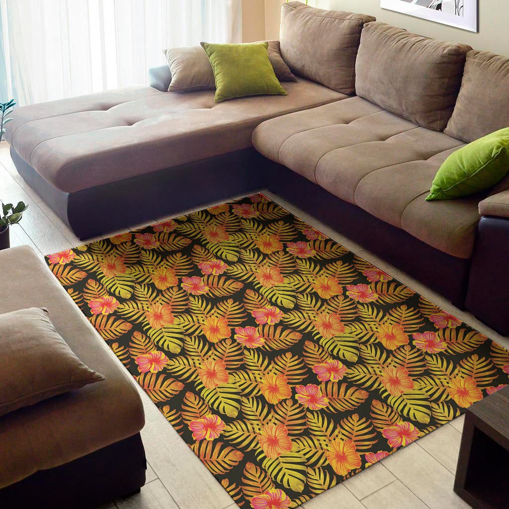 Yellow Hawaiian Tropical Pattern Print Area Rug