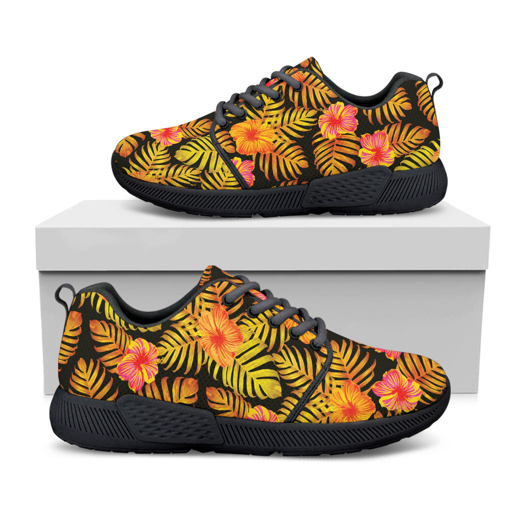 Yellow Hawaiian Tropical Pattern Print Black Athletic Shoes