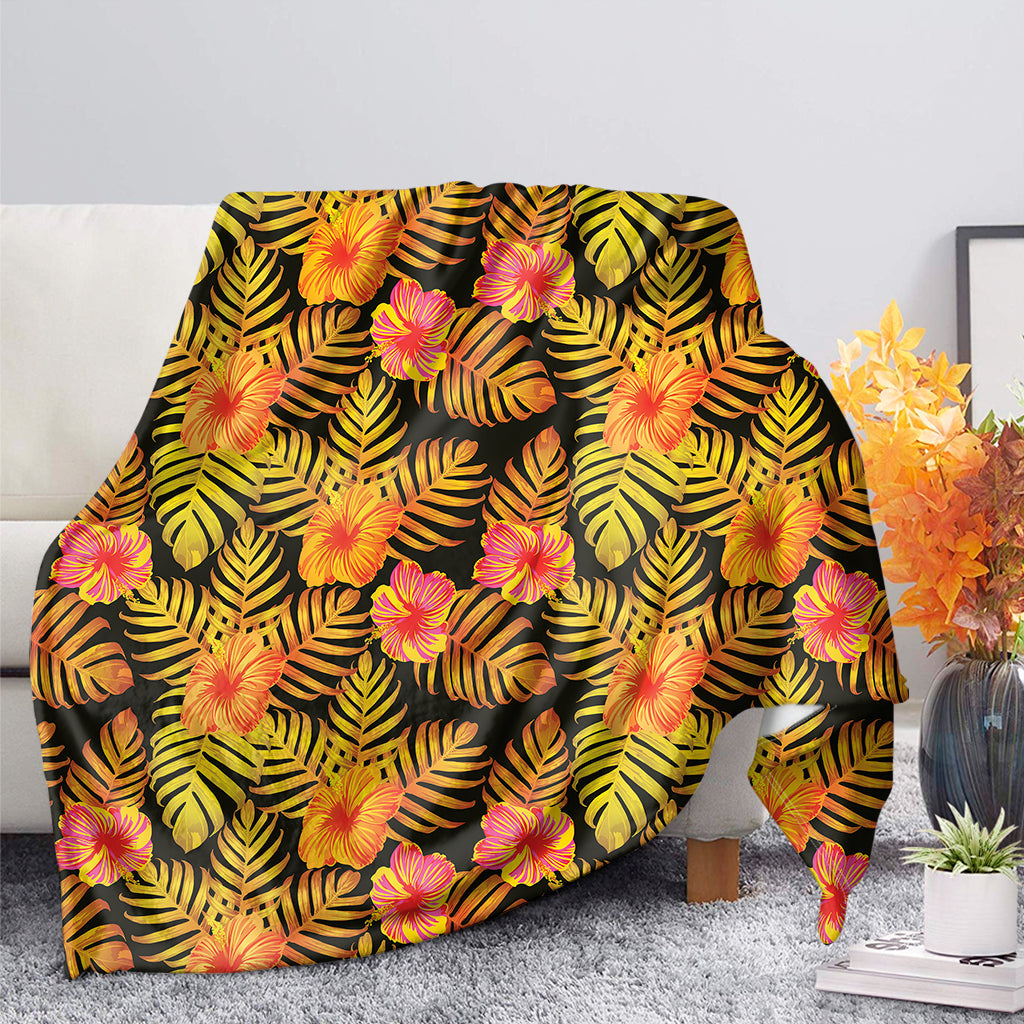 Yellow Hawaiian Tropical Pattern Print Blanket