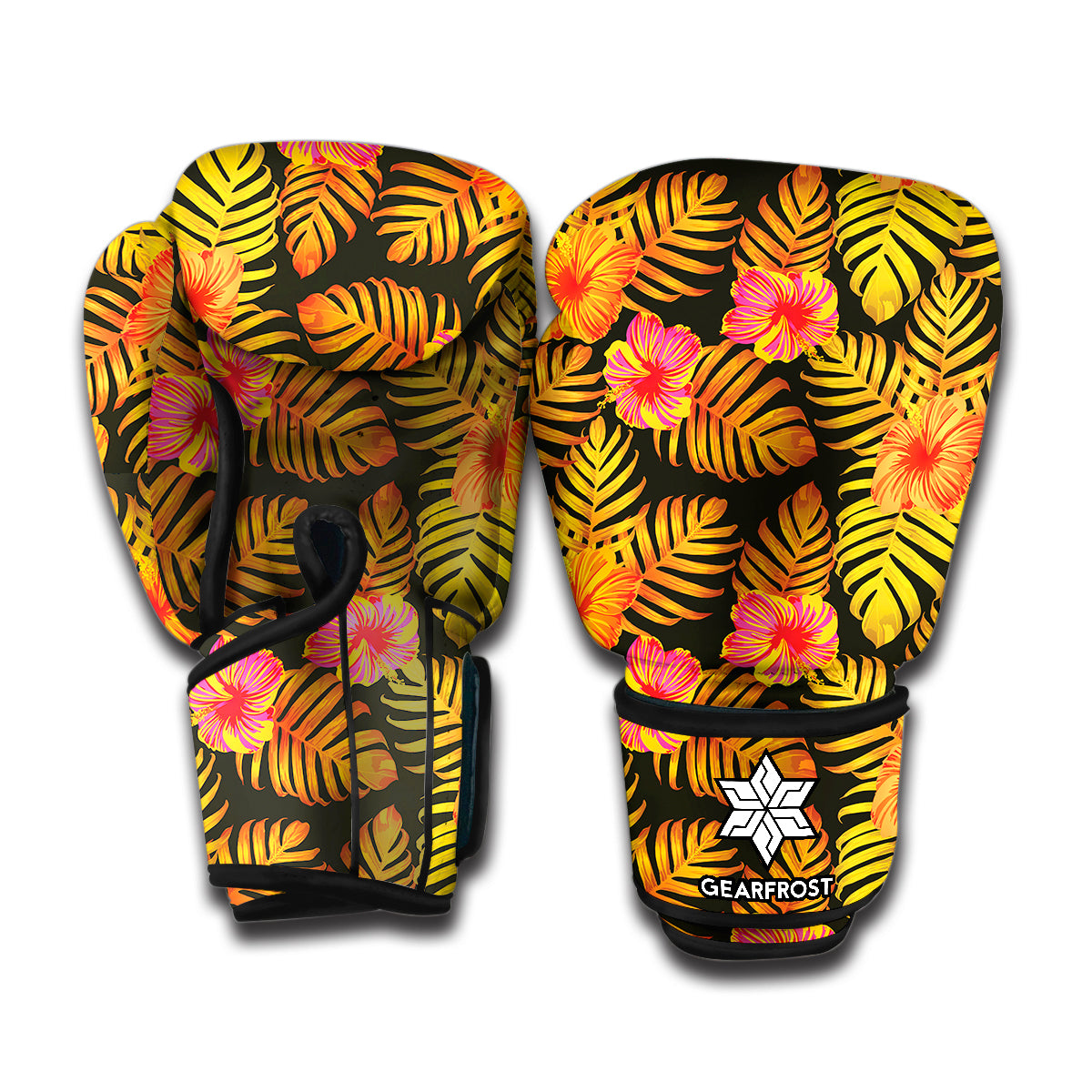 Yellow Hawaiian Tropical Pattern Print Boxing Gloves