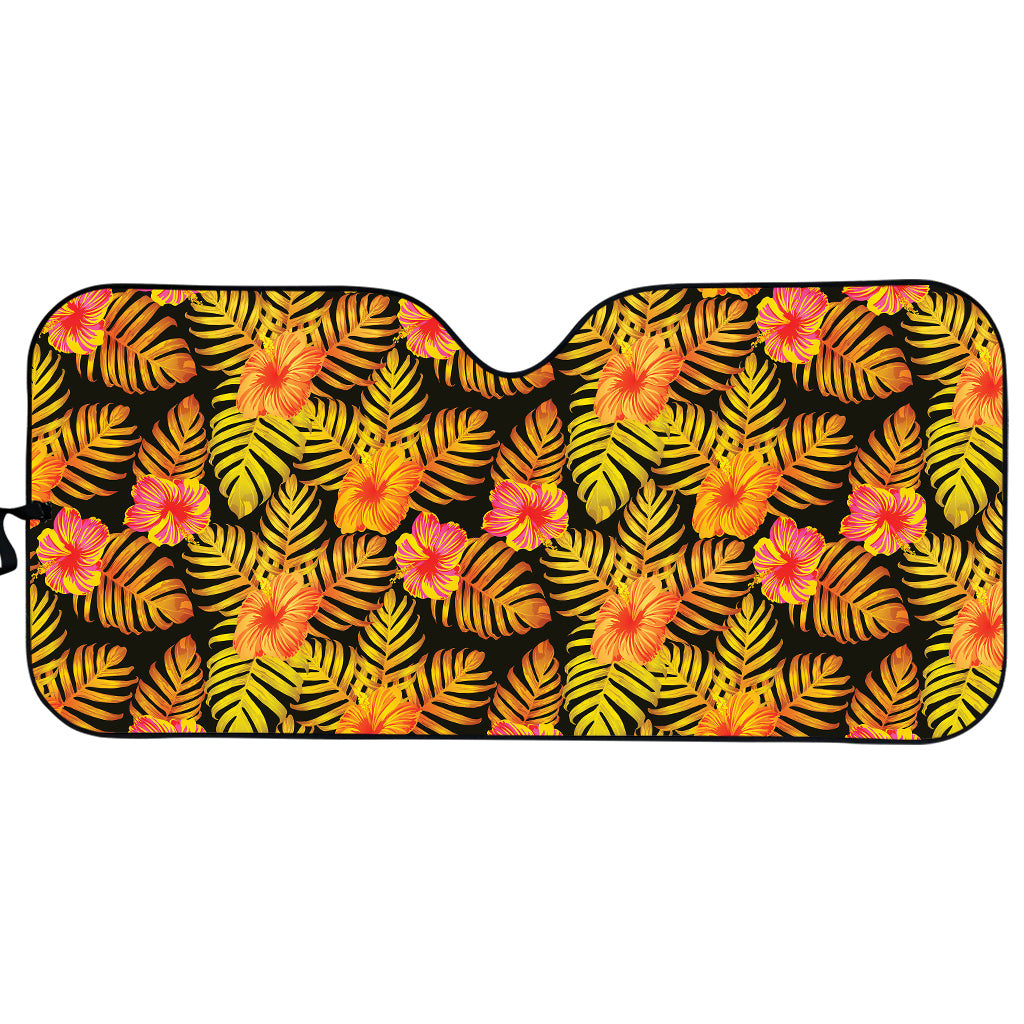 Yellow Hawaiian Tropical Pattern Print Car Sun Shade