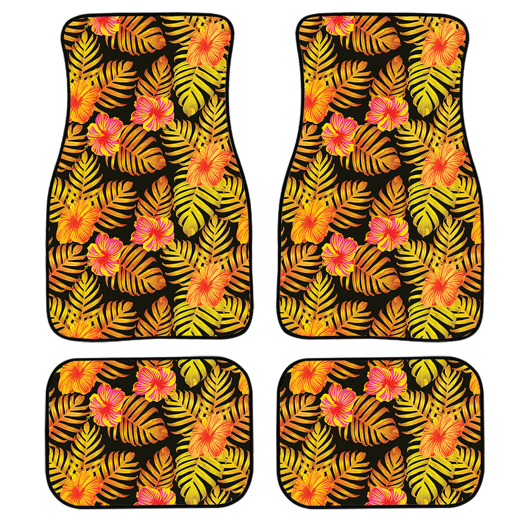 Yellow Hawaiian Tropical Pattern Print Front and Back Car Floor Mats