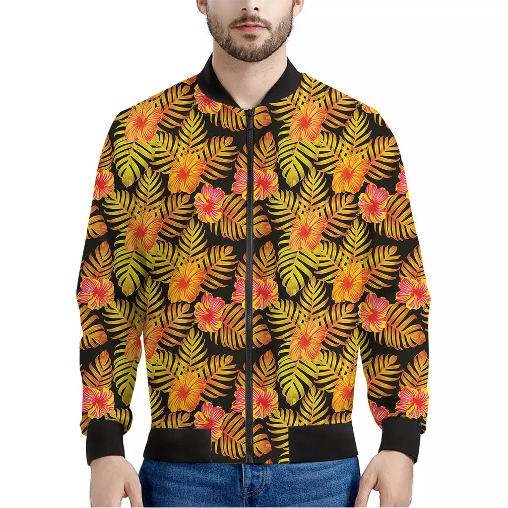 Yellow Hawaiian Tropical Pattern Print Men's Bomber Jacket