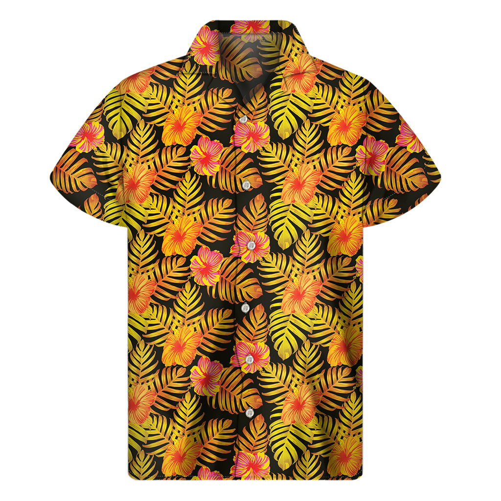 Yellow Hawaiian Tropical Pattern Print Men's Short Sleeve Shirt