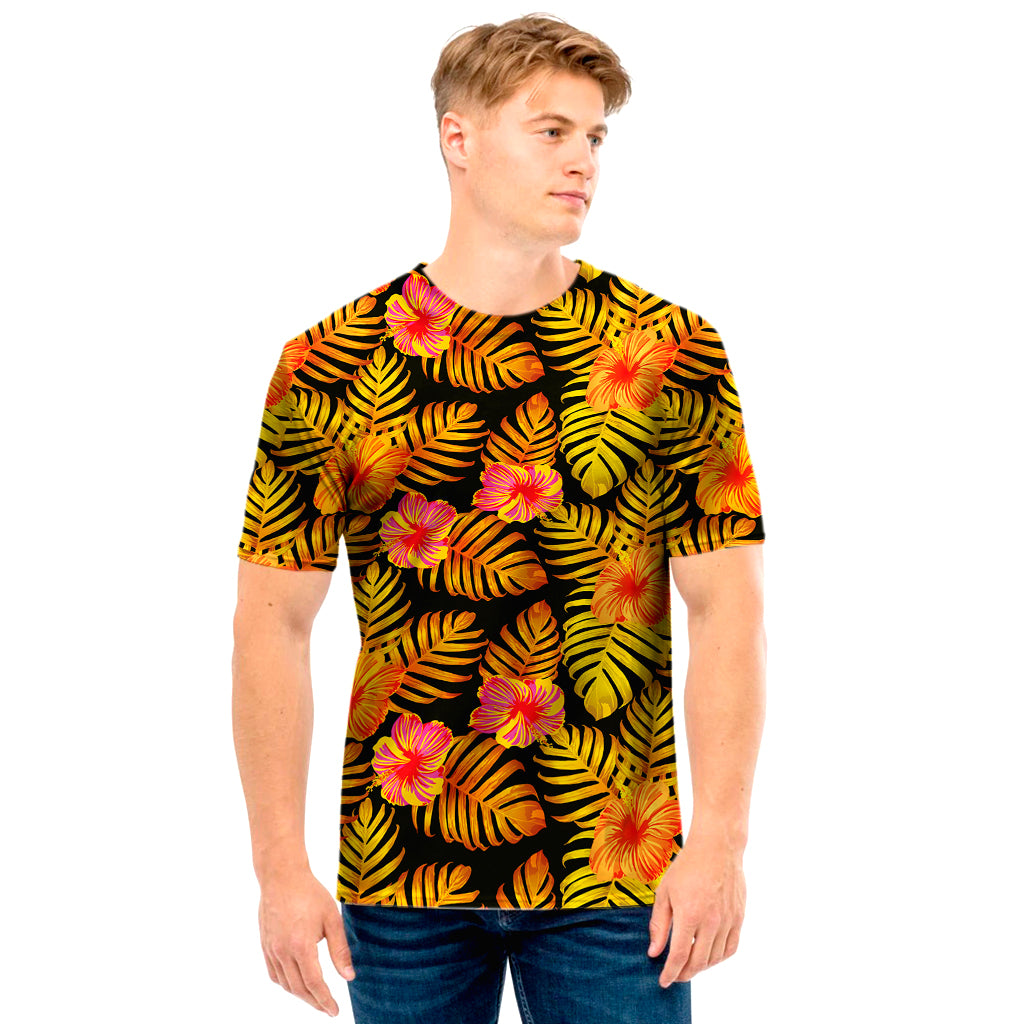 Yellow Hawaiian Tropical Pattern Print Men's T-Shirt