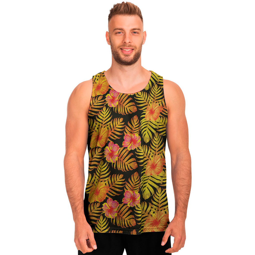 Yellow Hawaiian Tropical Pattern Print Men's Tank Top