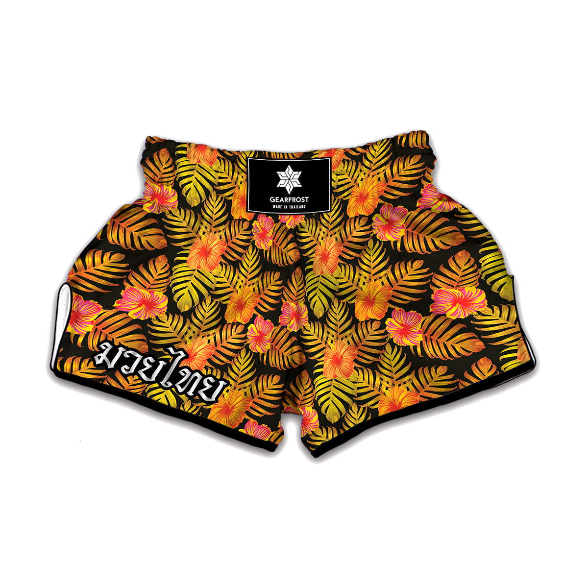 Yellow Hawaiian Tropical Pattern Print Muay Thai Boxing Shorts