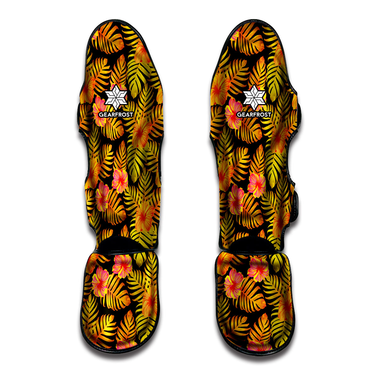 Yellow Hawaiian Tropical Pattern Print Muay Thai Shin Guards