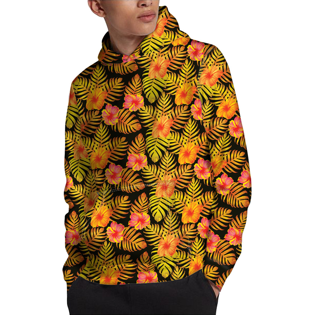 Yellow Hawaiian Tropical Pattern Print Pullover Hoodie