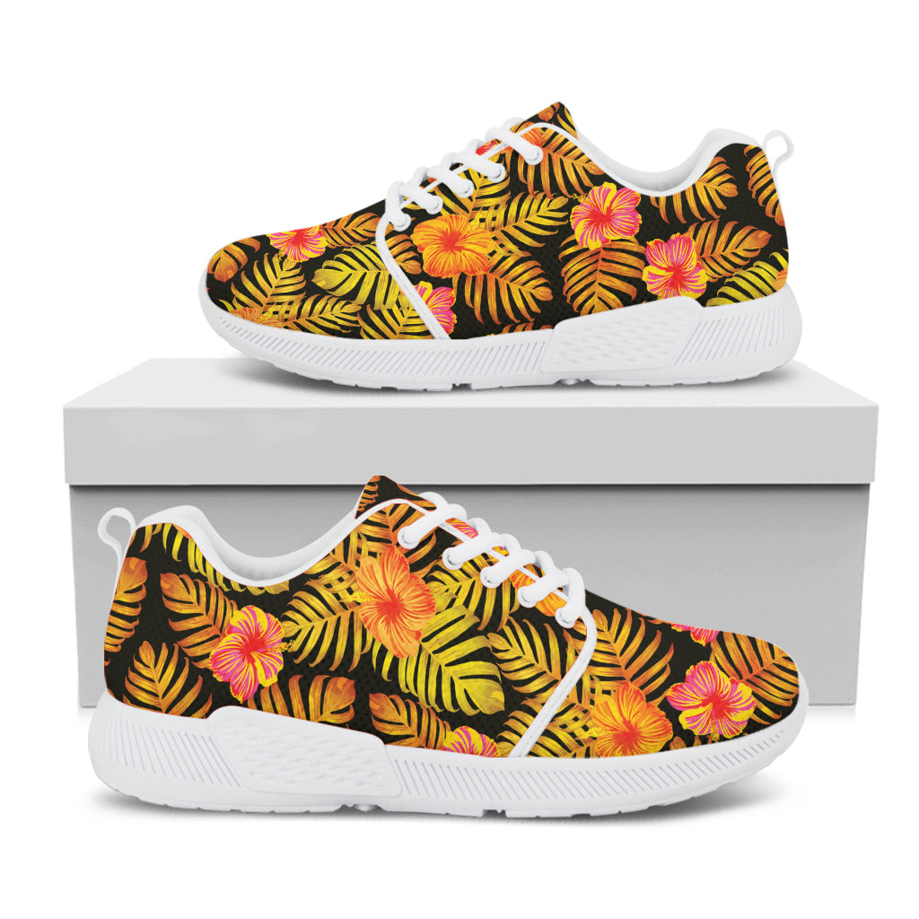 Yellow Hawaiian Tropical Pattern Print White Athletic Shoes