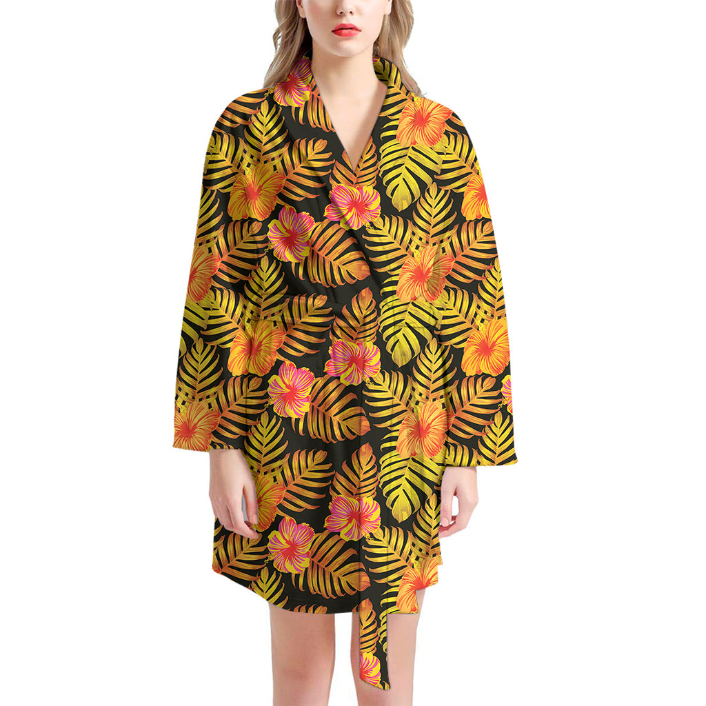 Yellow Hawaiian Tropical Pattern Print Women's Bathrobe