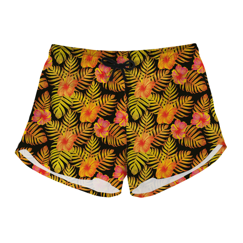 Yellow Hawaiian Tropical Pattern Print Women's Shorts