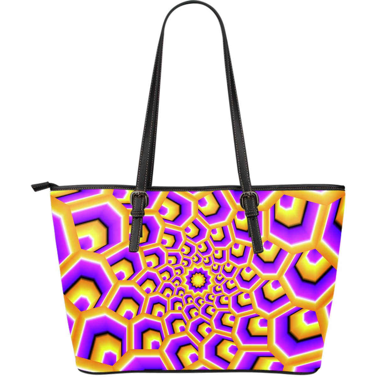 Yellow Hive Moving Optical Illusion Leather Tote Bag