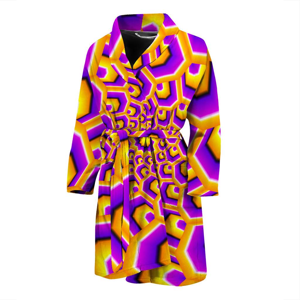 Yellow Hive Moving Optical Illusion Men's Bathrobe