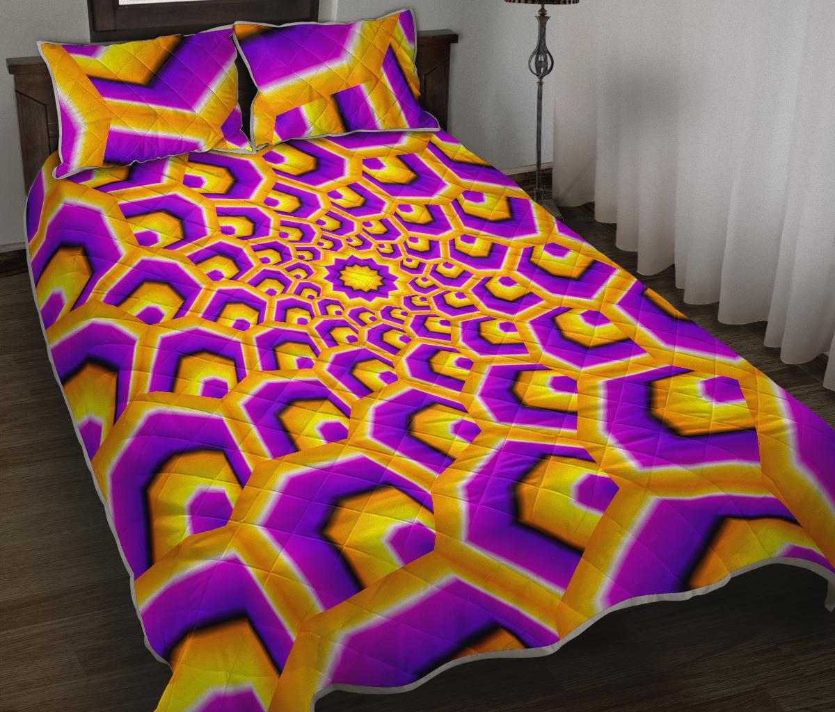 Yellow Hive Moving Optical Illusion Quilt Bed Set