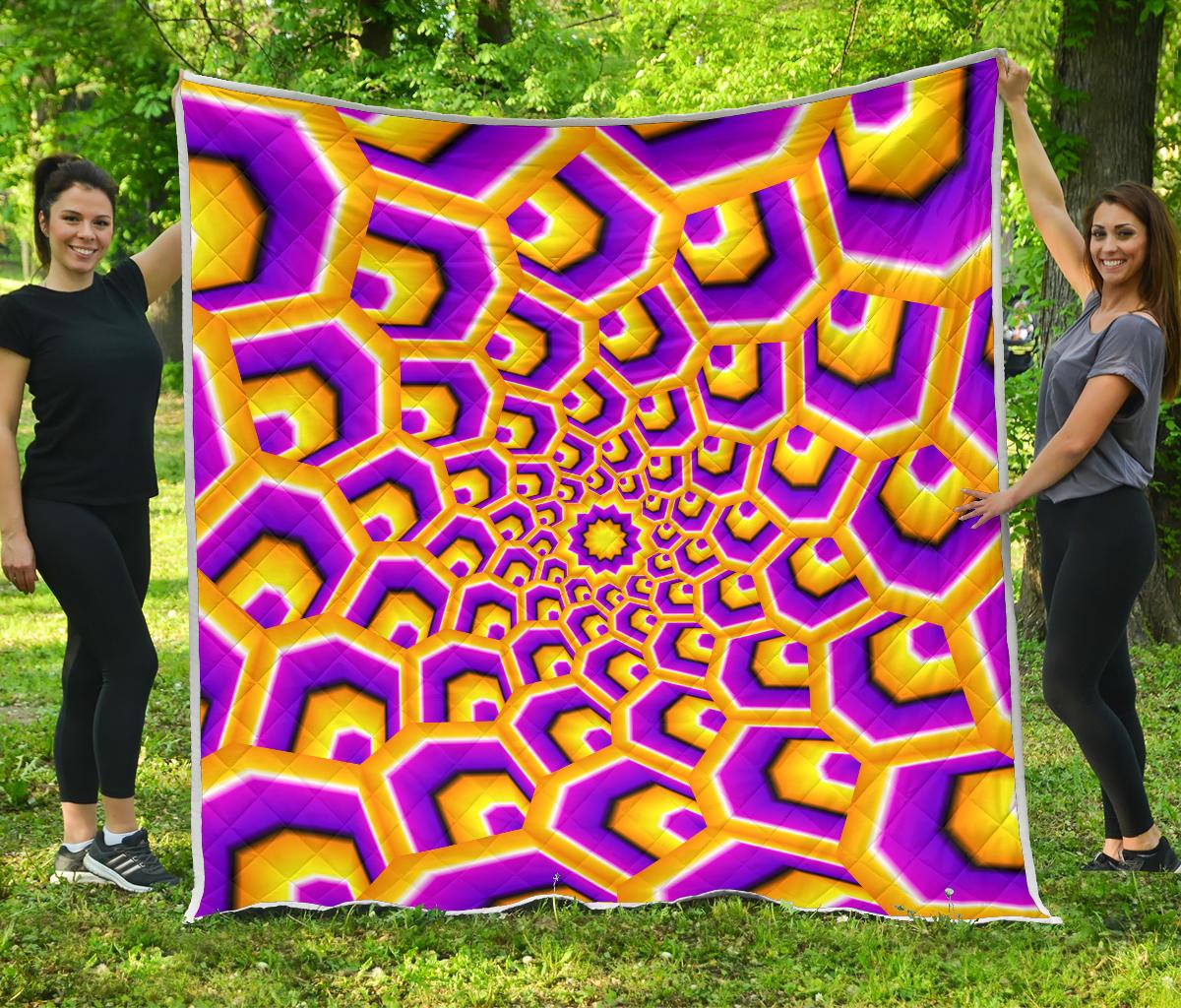 Yellow Hive Moving Optical Illusion Quilt