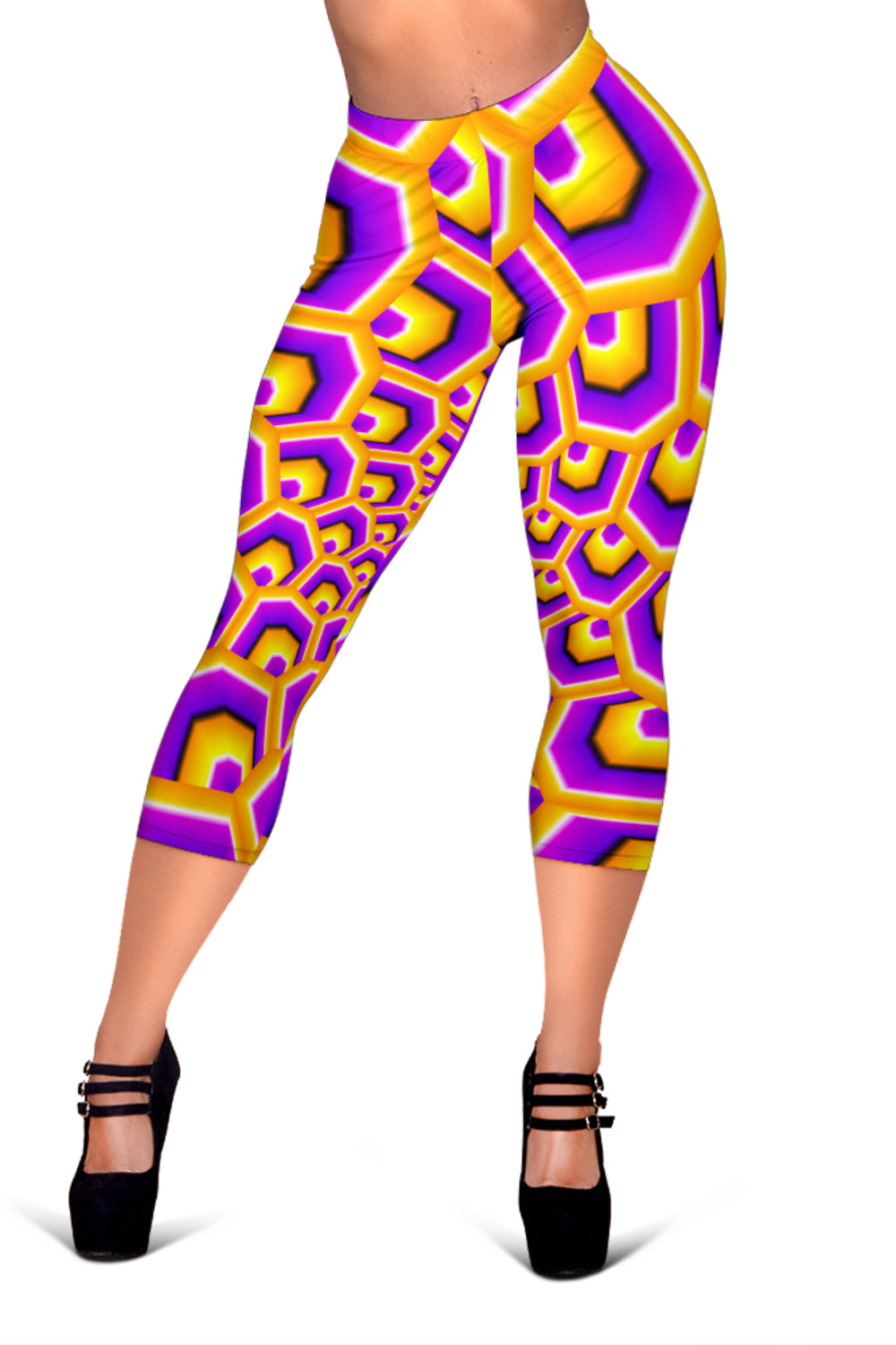 Yellow Hive Moving Optical Illusion Women's Capri Leggings