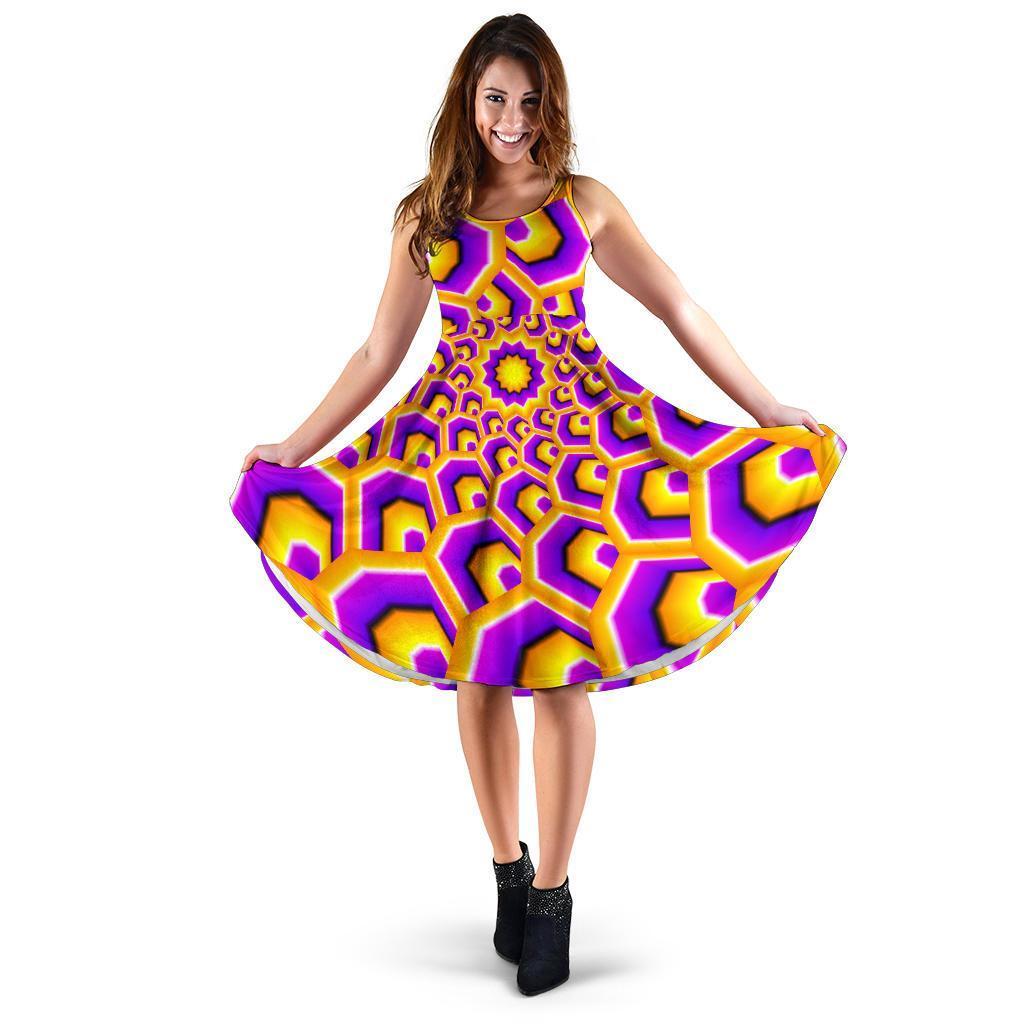 Yellow Hive Moving Optical Illusion Women's Dress