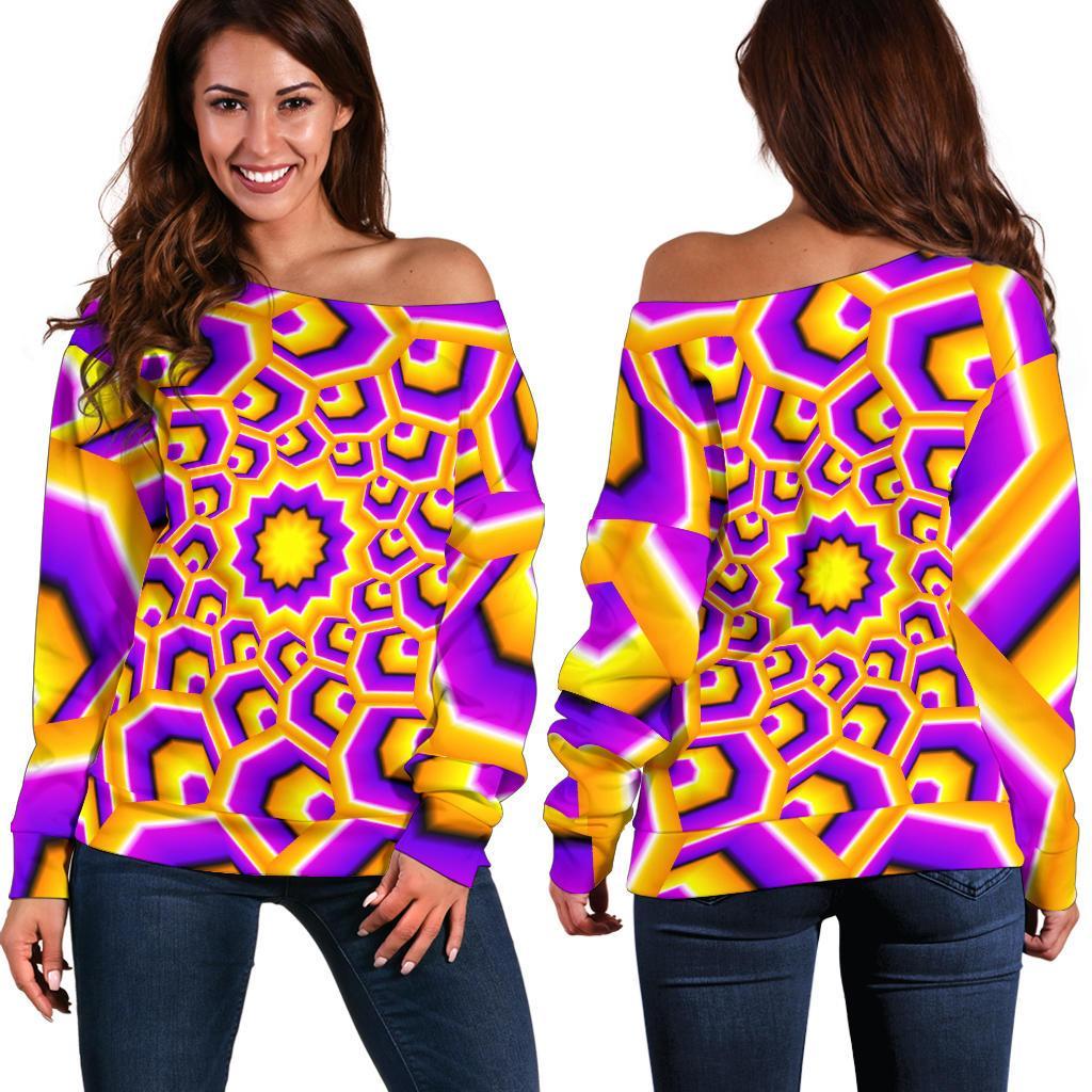 Yellow Hive Moving Optical Illusion Women's Off-Shoulder Sweatshirt