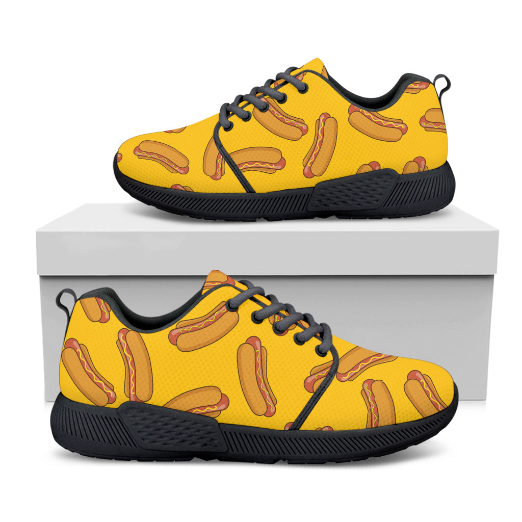 Yellow Hot Dog Pattern Print Black Athletic Shoes