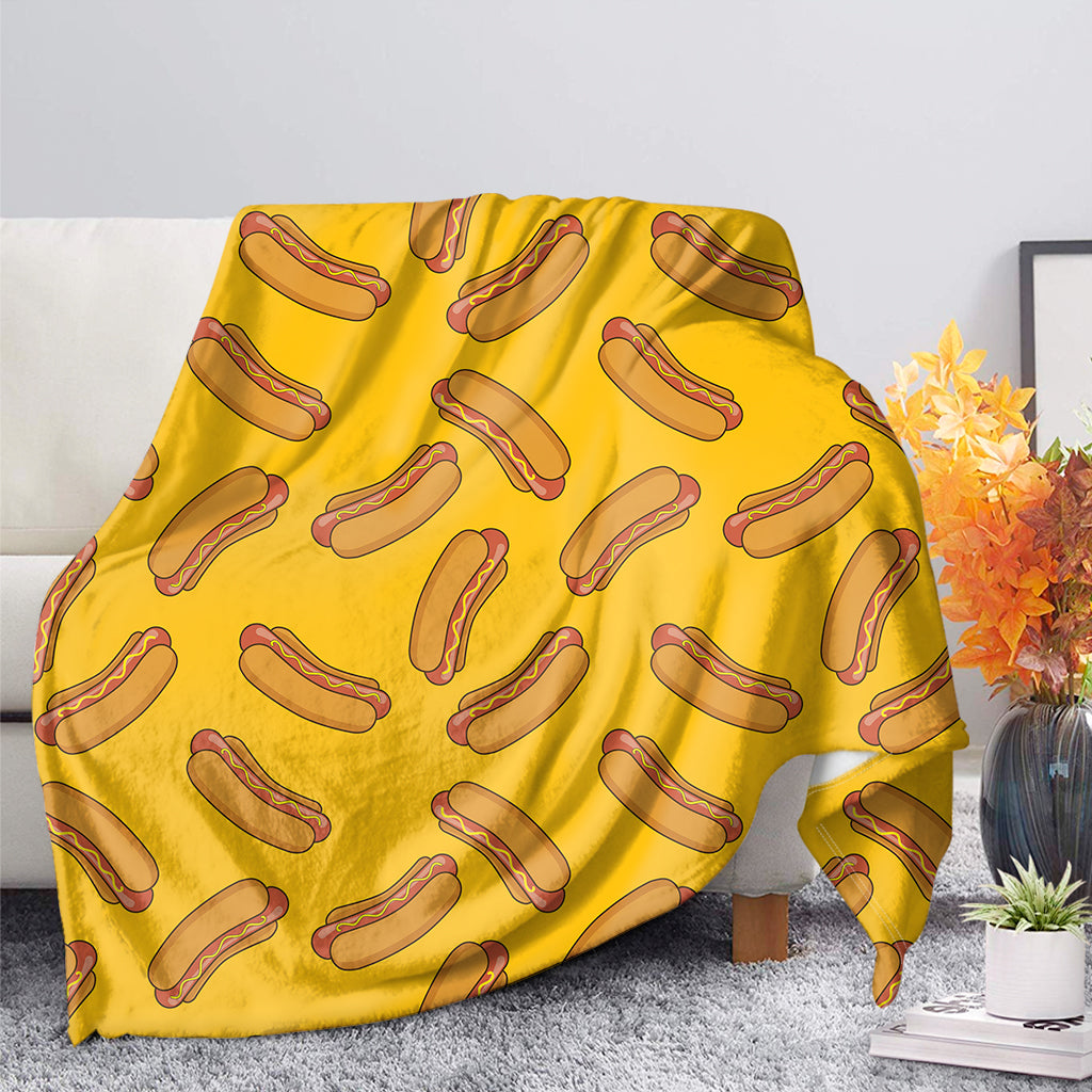 Yellow Hot Dog Pattern Print Blanket