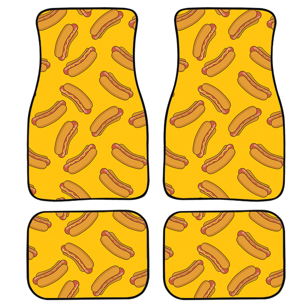 Yellow Hot Dog Pattern Print Front and Back Car Floor Mats