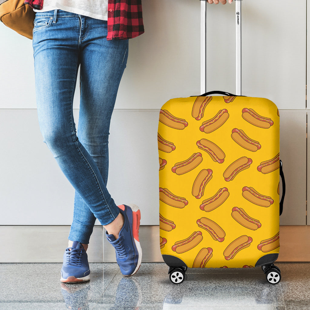 Yellow Hot Dog Pattern Print Luggage Cover