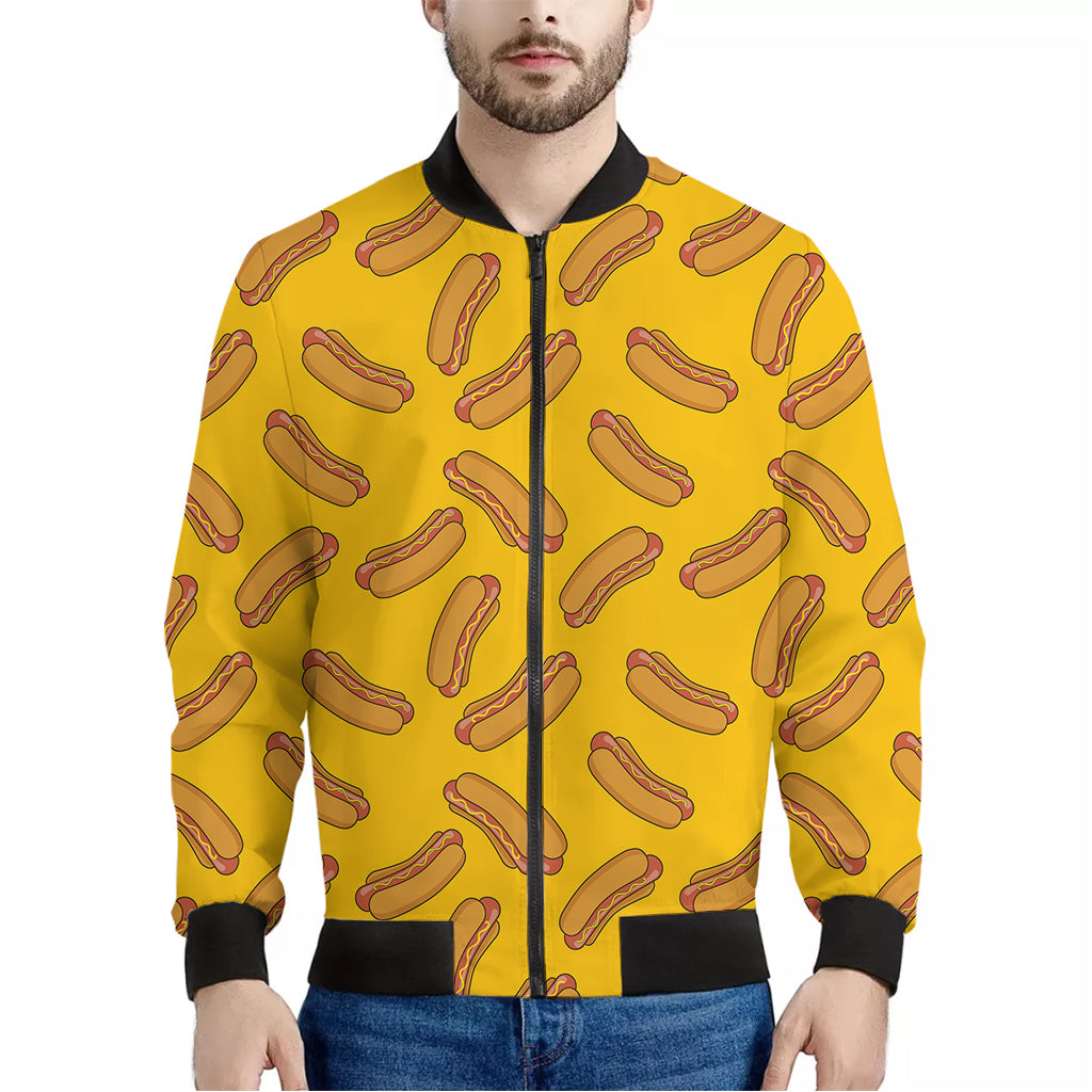 Yellow Hot Dog Pattern Print Men's Bomber Jacket