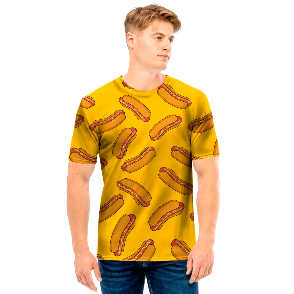 Yellow Hot Dog Pattern Print Men's T-Shirt