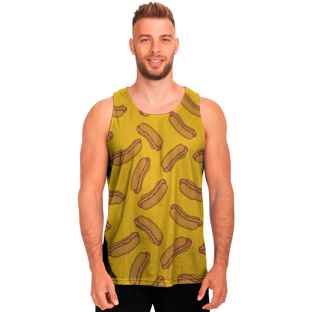 Yellow Hot Dog Pattern Print Men's Tank Top