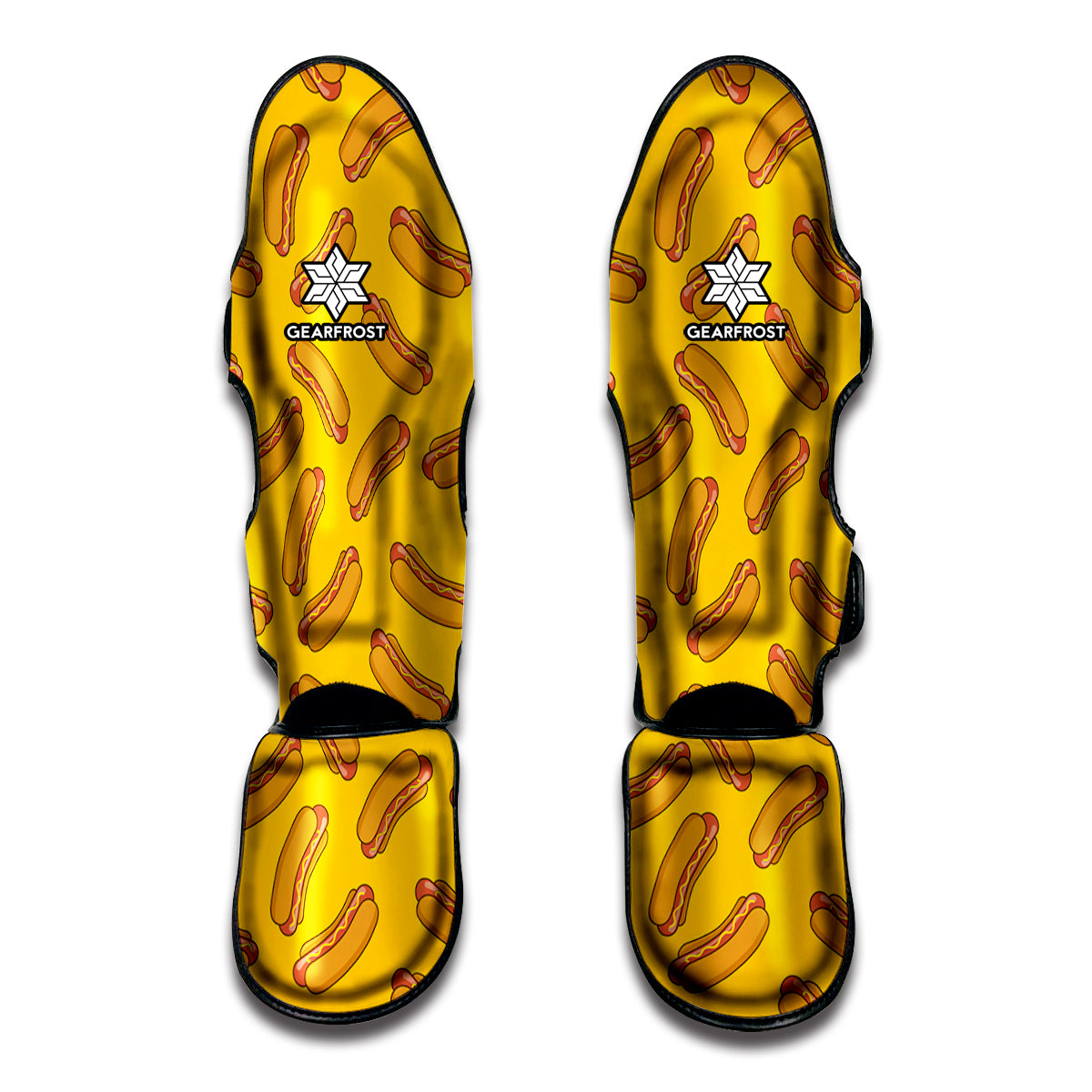 Yellow Hot Dog Pattern Print Muay Thai Shin Guards