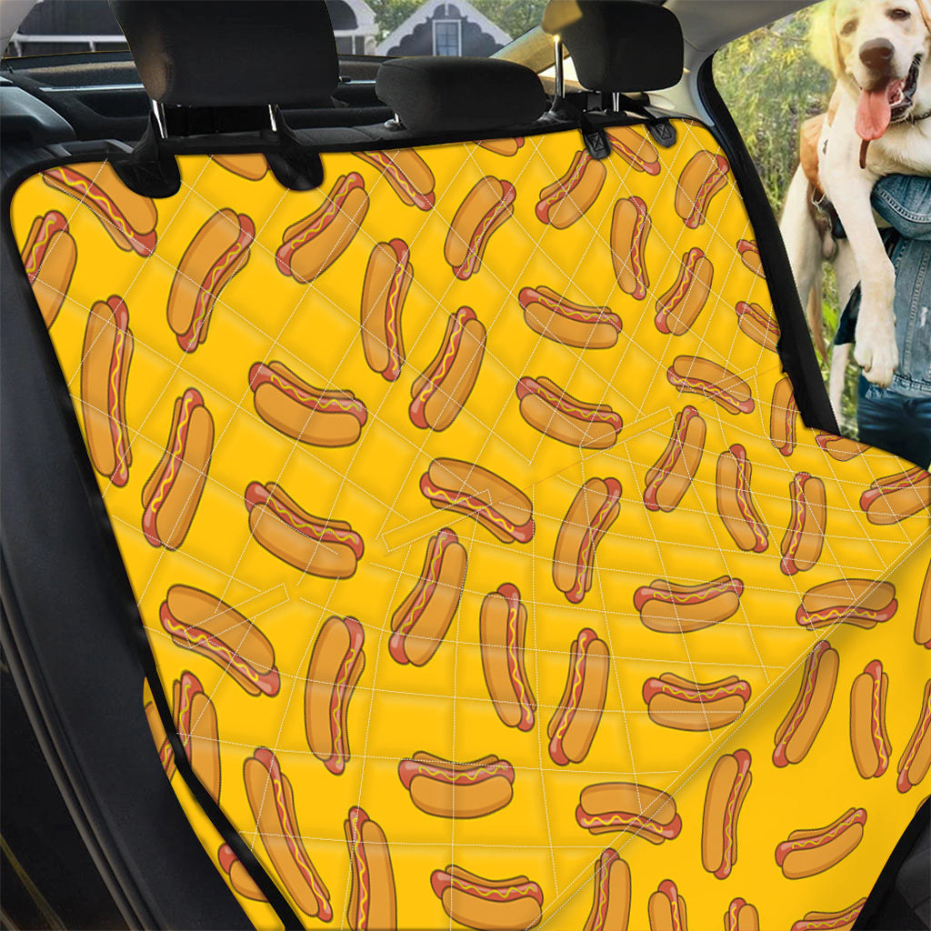 Yellow Hot Dog Pattern Print Pet Car Back Seat Cover